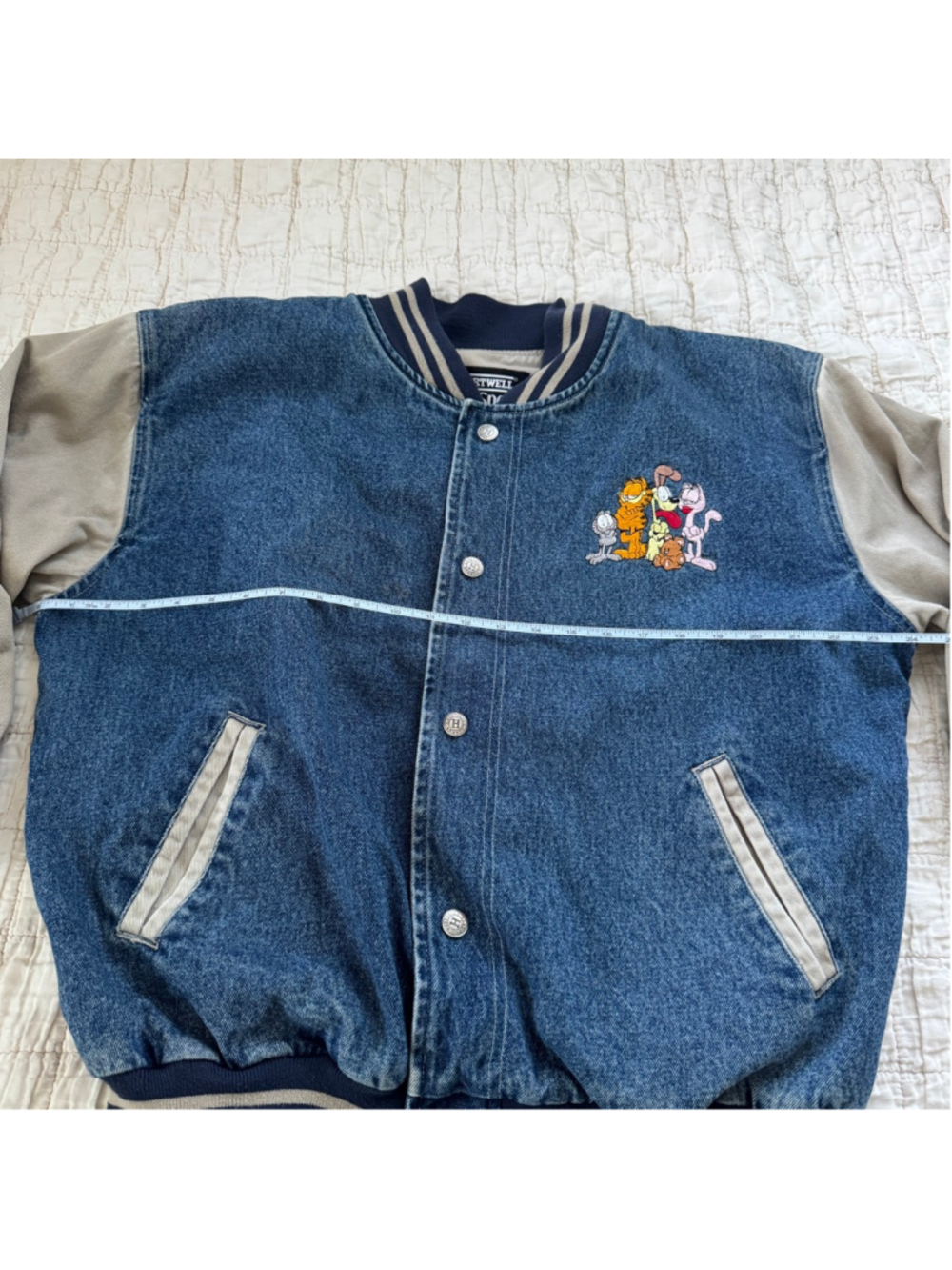Vintage Hartwell ViaSport Garfield Varsity Bomber Denim Jacket • Size: L - Picture 7 of 10